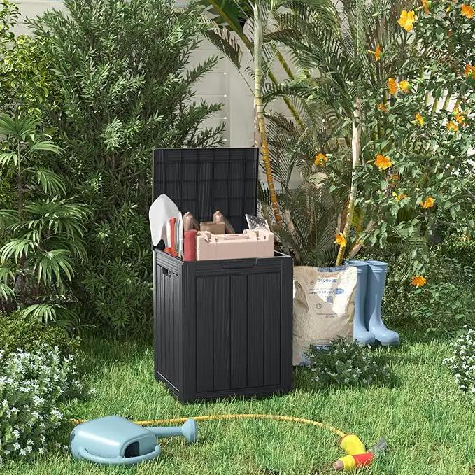 28 Gallon Outdoor Deck Box,Storage Lockable Waterproof Patio Furniture,Garden Tools,Cushions,Pool Accessories Outside Storage Resin Box(SM Black) by GreenHaven Gardens
