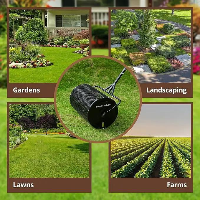 Compost Spreader 24 Inch Peat Moss Spreader with Installation Support Accessories, Metal Mesh Roller Lawn Spreader for Top Soil, Manure, Mulch, Top Dressing - Garden spreaders for lawns by GreenHaven Gardens