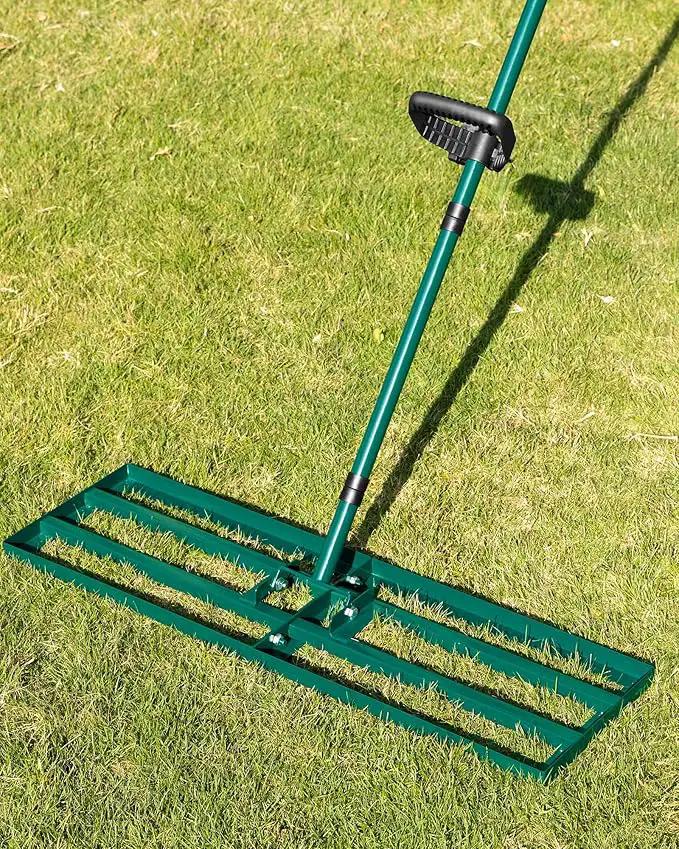Lawn Leveling Rake 33x10'', Yard Leveling Rake with 78'' Back-Saving Adjustable Handle, Stainless Steel Lawn Leveler Tool for Garden, Backyard, Farm, Golf Course by GreenHaven Gardens