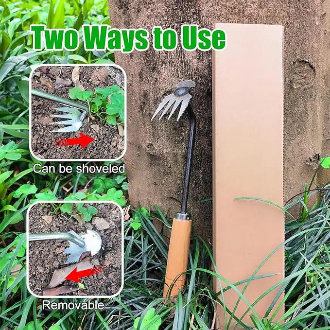 Amposei Weeding Artifact Uprooting Weeding Tool, Multifunctional Weeder, Hand Weeder Tool, Stand Up Weed Puller Tool with Handle for Garden Yard Farm Weed Removal (11in, Wood Handle-A) by GreenHaven Gardens