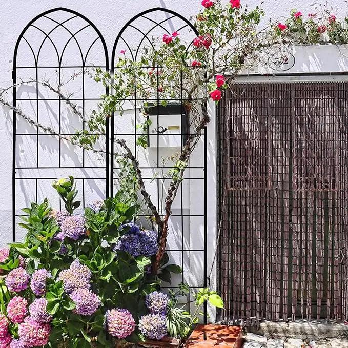 LZRS 2 Pack 71x20in Rustic Iron Arch Decoration Garden Trellis with Black Metal Coating – Perfect for Supporting Climbing Plants Outdoor, Roses, Vines, Flowers, and Vegetables. by GreenHaven Gardens