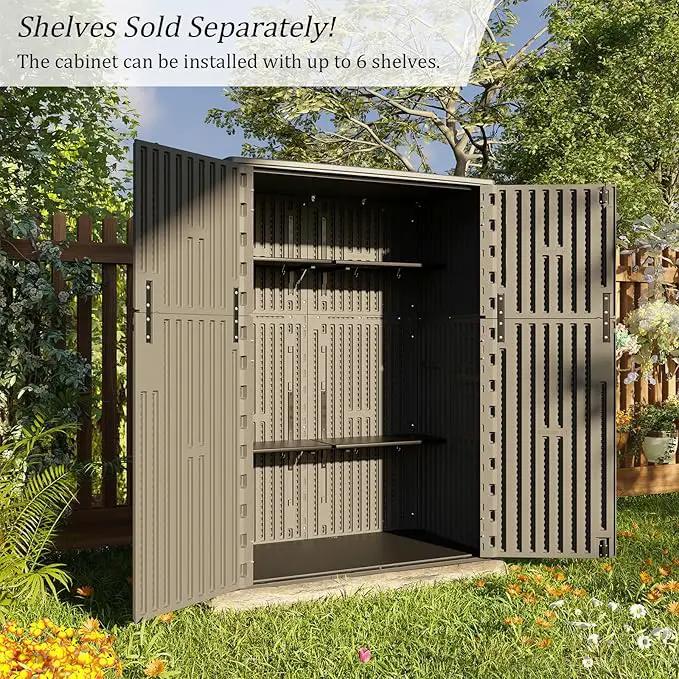 HOMSPARK Outdoor Storage Shed Weather Resistance, Patio Storage Cabinet Lockable Resin Tool Shed for Storage of Bike, Trash Cans, Garden Tools (Shallow Coffee, 66 Cu.ft) by GreenHaven Gardens