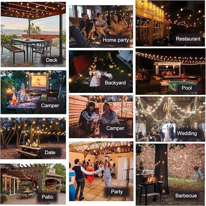 DAMAING LED Outdoor String Lights 100FT Patio Lights with 52 Shatterproof Edison Bulbs,Dimmable Hanging Lights,Waterproof String Lights for Outside Wedding,Bistro,Porch,Backyard,2200K by GreenHaven Gardens