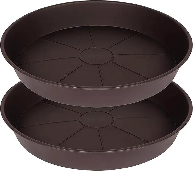 2 Pack of Plant Saucer 20 22 inch (19.5 Inch Base), Deep Heavy Duty Plastic Plant Saucers 20" Round, Flower Plant Trays for Indoors Outdoor, Plant Drip Tray for Planter 18-22" (Chocolate Brown) by GreenHaven Gardens