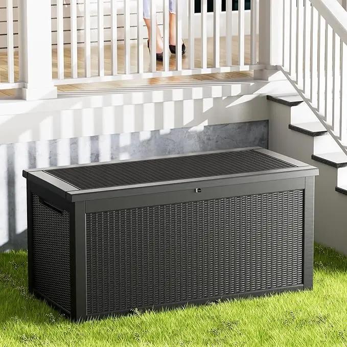 Extra-Large 320 Gallon Outdoor Storage Bin - Waterproof Resin Deck Box for Pool, Patio & Garden, Lockable Outdoor Deck Box for Cushions & Tools, UV-Resistant, Jet Black by GreenHaven Gardens