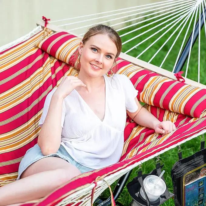 SUNCREAT Hammocks Portable Hammock with Stand, Hammock with Stand 2 Person Heavy Duty for Bedroom, Backyard, Patio, Balcony, Red Stripe by GreenHaven Gardens