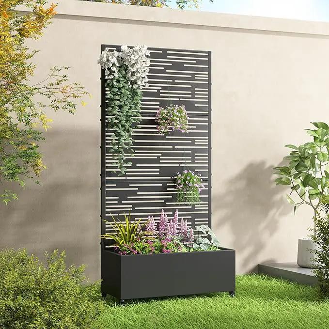 Casaphoria Metal Raised Garden Bed with Trellis and Wheels, 72"x35"x16" Planter Box for Climbing Plants, Vegetables & Vines, Features Drainage Holes and Privacy Screen (Black-Shine) by GreenHaven Gardens