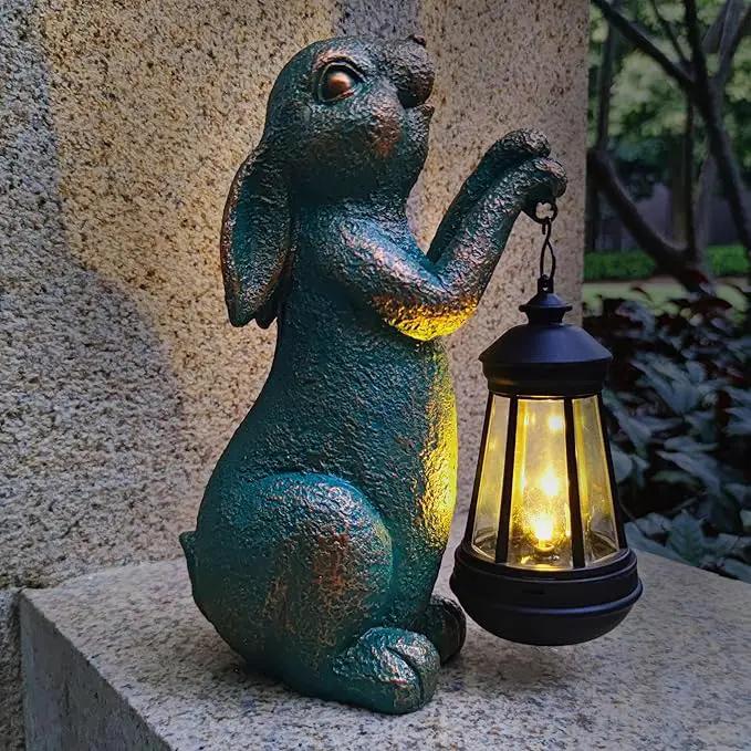 JOYBEE Garden Statues Rabbit with Solar Lantern Outdoor Decor-Rabbit Solar Figurines Lights Decorations for Patio Yard Lawn Ornaments-Gifts for Birthday Easter Housewarming by GreenHaven Gardens