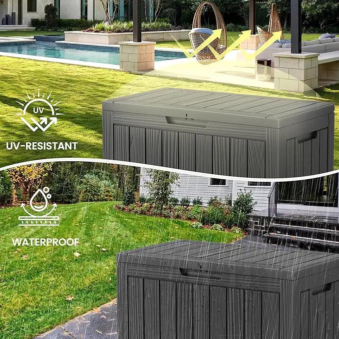 45 Outdoor Storage Box, Waterproof Resin Deck Box with Side Handles, Lockable Outdoor Bench for Indoor & Outdoor Use, Storage Bin for Patio Cushions, Garden Tools, Package Delivery, Black by GreenHaven Gardens