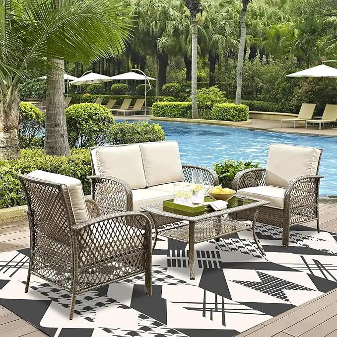 WILDROOTS 5x8 Feet Houndstooth Plastic Outdoor Rug, Stain Resistant Waterproof Reversible Outdoor Patio Rug, Fade Resistant Camping Rug by GreenHaven Gardens