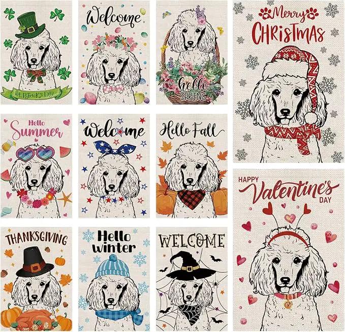 Seasonal Garden Flags Poodle Dog Double Sided Flags Set of 11 Holiday Farmhouse Indoor Outdoor Yard Lawn Christmas Gifts Decorations 12.5x18 Inch by GreenHaven Gardens