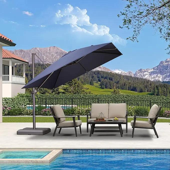 PURPLE LEAF 10 Feet Patio Cantilever Umbrella Square Outdoor Umbrella with 360° Rotation and Aluminum Offset Hanging for Garden Backyard Pool, Navy Blue by GreenHaven Gardens