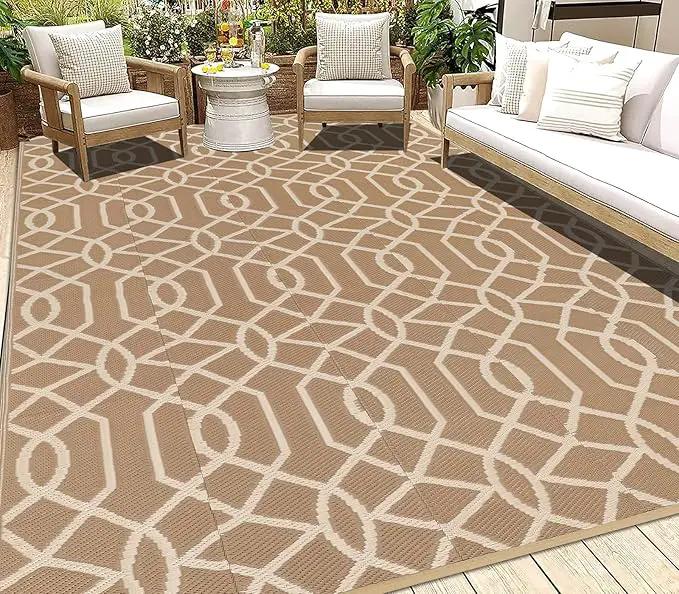 HEBE Outdoor Rug Waterproof 6x9, Reversible Plastic Straw Rug RV Camping Rug, Indoor Outdoor Patio Mat Clearance, Outside Carpet for Porch,Deck,Camper,Balcony,Backyard,Picnic by GreenHaven Gardens