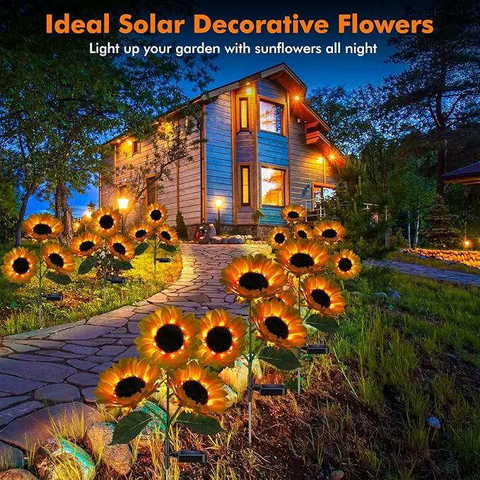 Solar Sunflower Lights, 800mA Solar Garden Light with Real Looking Flowers Outdoor Waterproof Solar Stake Lights for Back Yard, Flower Bed, Pathway, Patio, Porch, Fall Decoration (4 Pack) by GreenHaven Gardens