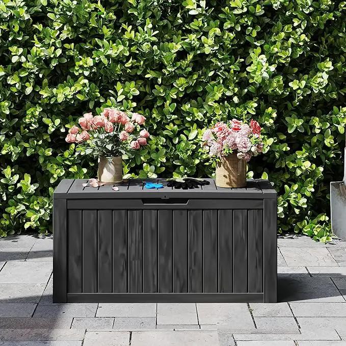 90 Gallon Waterproof Outside Storage Box - Patio Storage & Outdoor Deck Box, All-Weather Resin Chest for Pool/Garden Accessories, Lockable UV-Resistant, Jet Black by GreenHaven Gardens