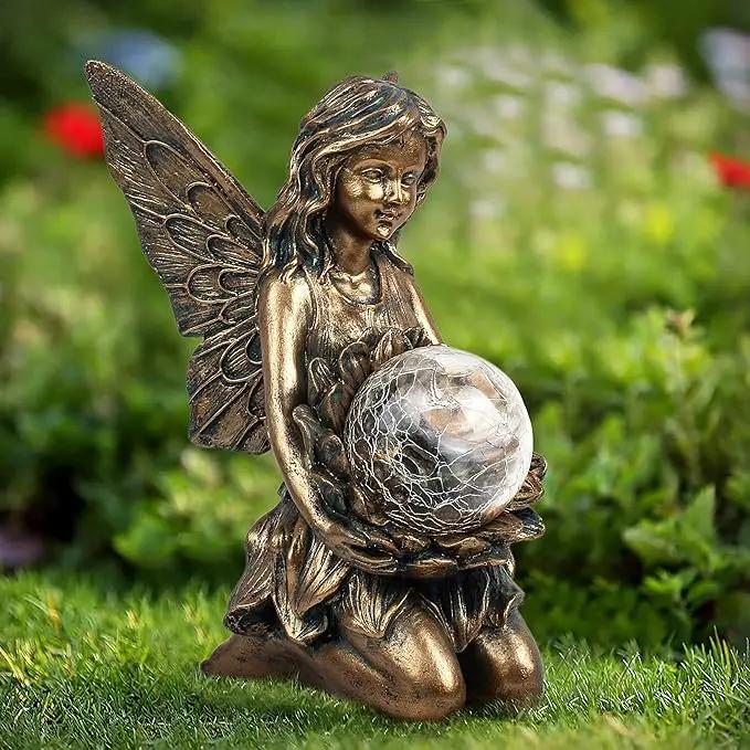 Garden Statues Outdoor Flower Fairy Decor,Solar Powered Outdoor Resin Statues-Patio Lawn Yard Porch, Funny Garden Fairies Ornaments Figurines for Outside Garden Gifts,8.31 Inches Tall by GreenHaven Gardens