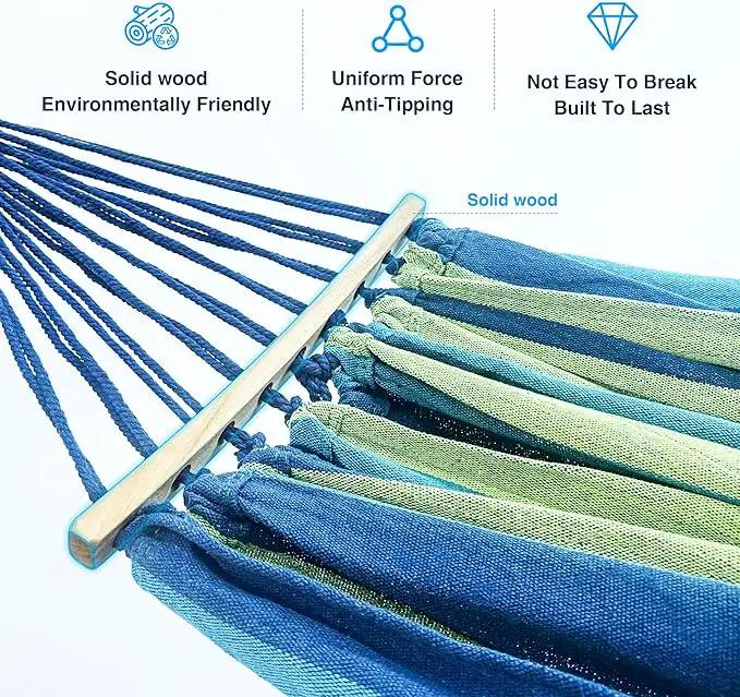 Double Hammock, Heavy Duty Portable, 500 lb Weight Capacity, Perfect for Both Indoors and Outdoors, 2 Person Hammock with Carrying Bag, Wide Blue by GreenHaven Gardens