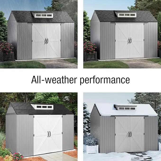 Rubbermaid Extra Large Resin Outdoor Storage Shed With Floor (7 x 10 Ft.), Weather Resistant, Brown, Organization for Home/Lawn Mower/Backyard Equipment/Bike Storage/Pool Supplies by GreenHaven Gardens