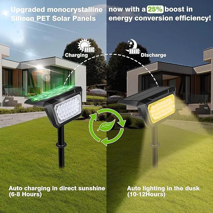 Solar Spot Lights Outdoor, [30 LEDs] High Brightness Long Range Landscape Lighting, [800LM2 Mode Adjustment] Led Outdoor Lights Solar Powered for House Garden Walkway (Warm 2packs) by GreenHaven Gardens