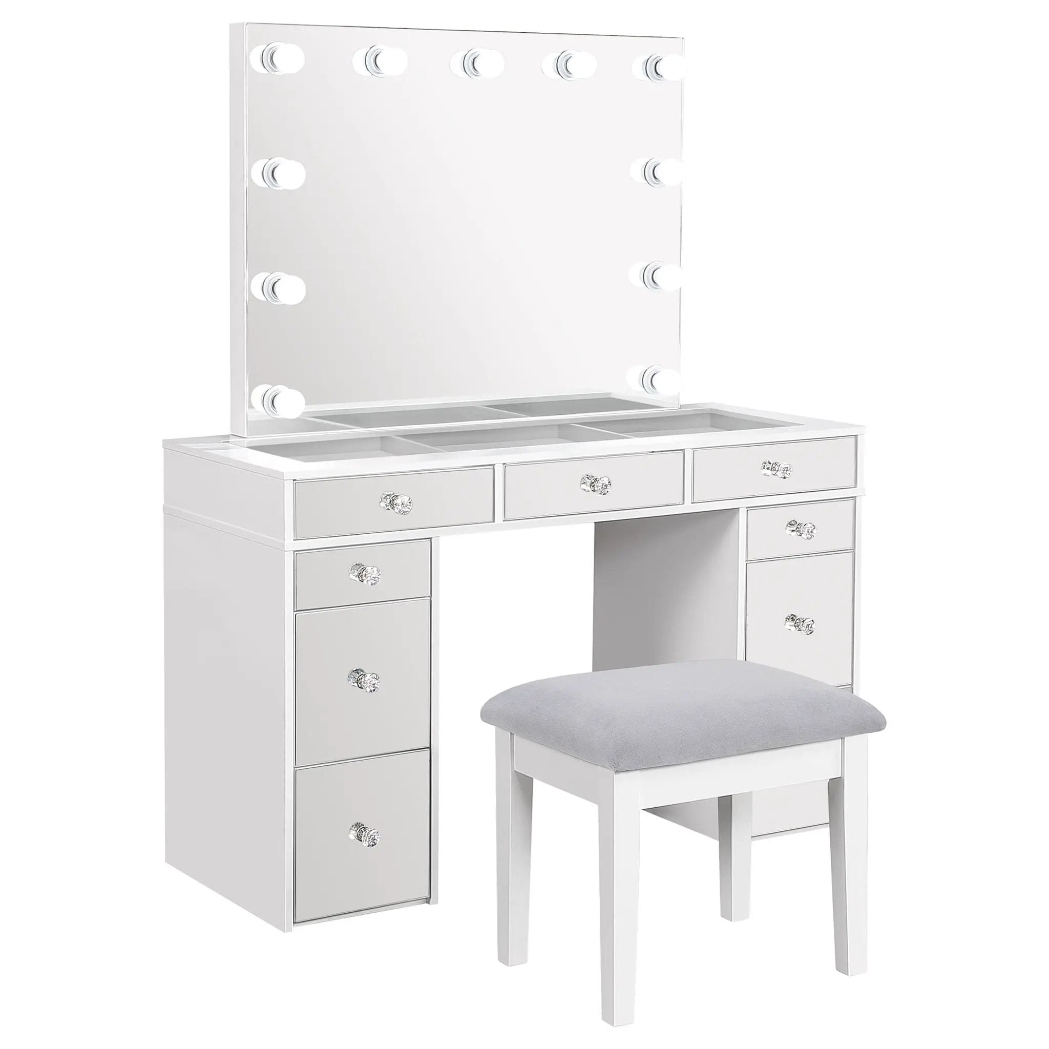 Regina Makeup Vanity Table Set with Lighting White by Unique Piece Furniture