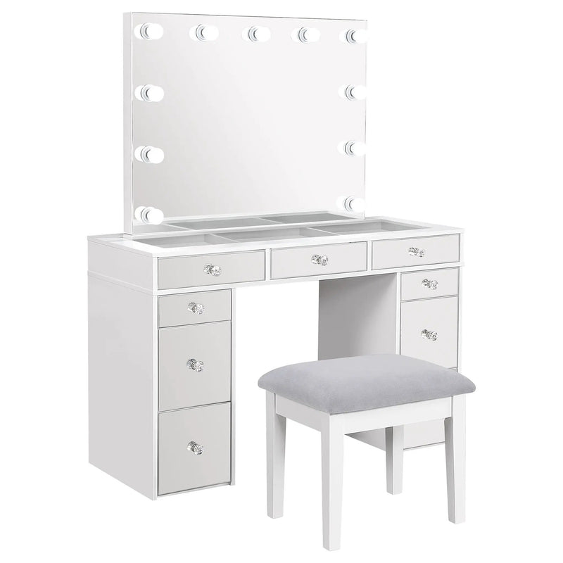 Regina Makeup Vanity Table Set with Lighting White by Unique Piece Furniture