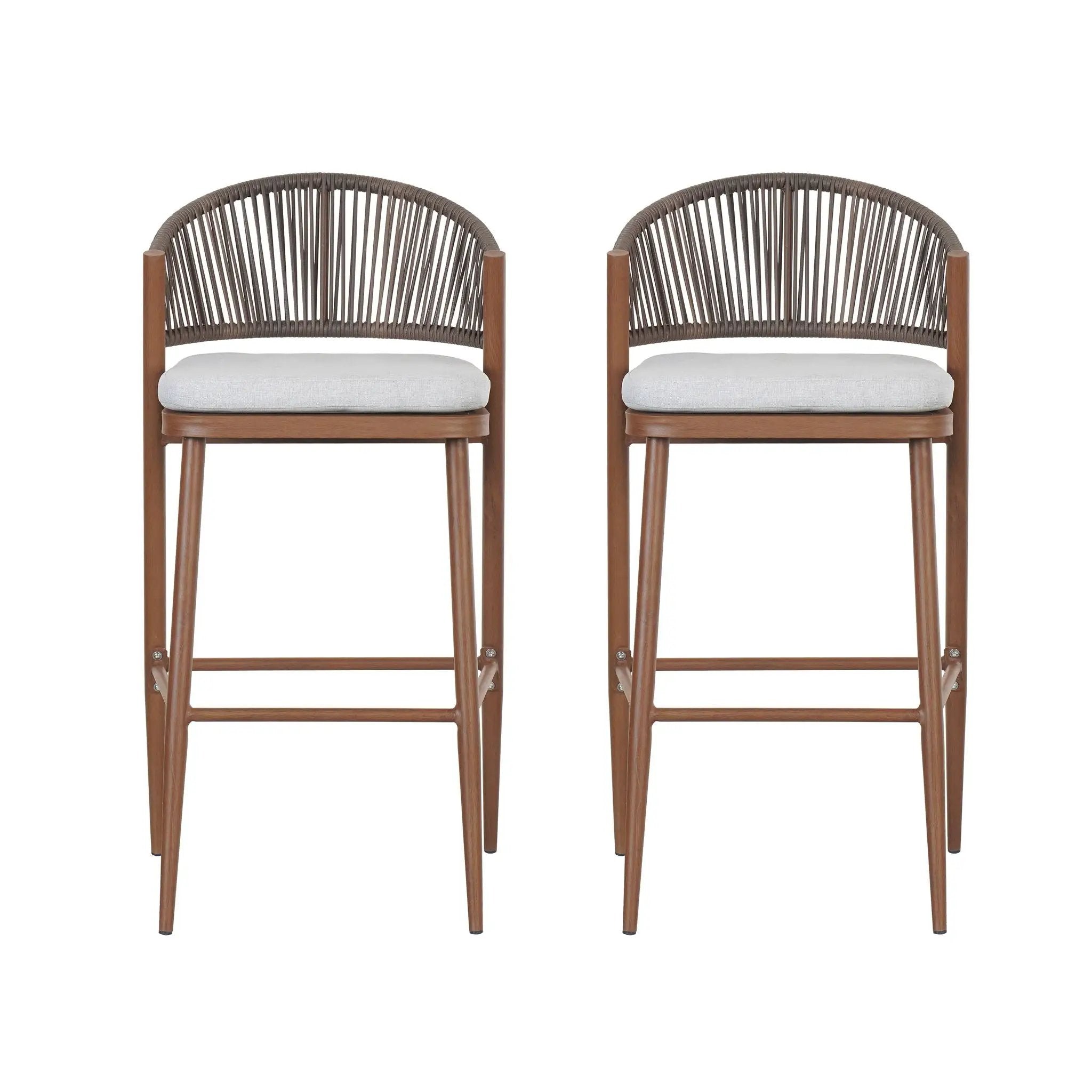Outdoor Bar Height Metal Frame Counter Stools with Scallop-Shaped Backrest & Water-Resistant Cushions by HouseOfZazla