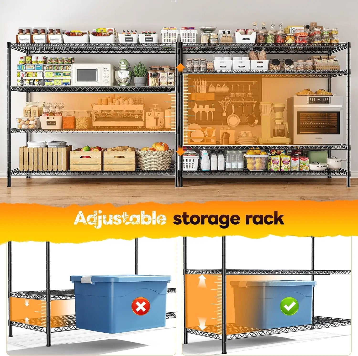 REIBII 2560LBS Storage Shelves 55.5"W Metal Shelving Unit 4 Tier Wire Shelving Commercial Adjustable Garage Shelving Heavy Duty for Storage Rack for Pantry, Garage, Kitchen,55.5"W x 18"D x 55.5"H,2PCS by GreenHaven Gardens