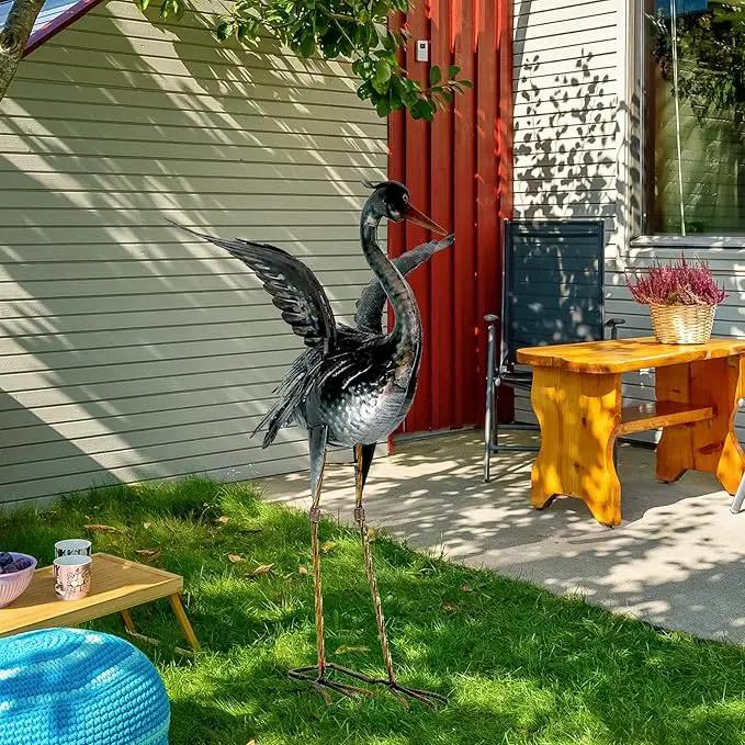 chisheen Crane Garden Statue Sculpture, Metal Heron Outdoor Decor, Yard Art Bird Decoy for Backyard Pond Patio Porch Lawn Decorations by GreenHaven Gardens