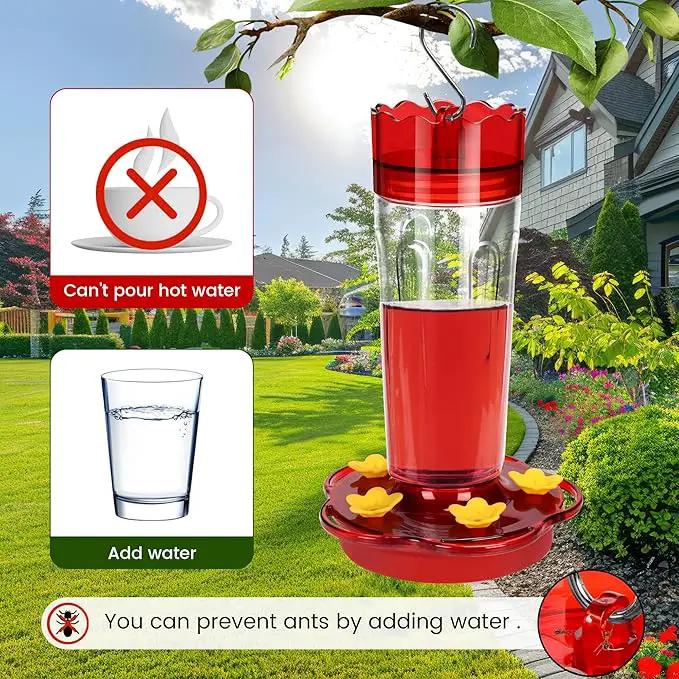 Glass Hummingbird Feeders for Outdoors Hanging Ant and Bee Proof, 2 Pack 15 Ounces Red Hummingbird Feeder with 5 Feeding Ports and Perches, Built-in Ant Moat, Outside Garden Décor (Glass, 2) by GreenHaven Gardens
