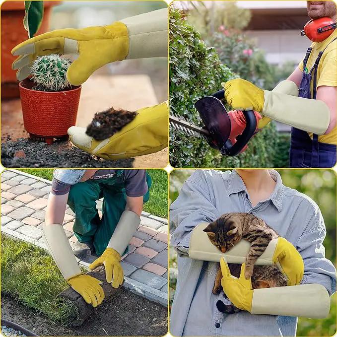 HANDLANDY Rose Pruning Gardening Gloves for Men Women, Thorn Proof Forearm Protection Leather Garden Gloves, Gardening Gifts for Gardeners (Yellow- Goatskin, X-Large (Pack of 1)) by GreenHaven Gardens