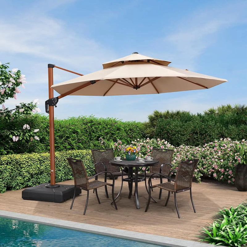 PURPLE LEAF 10ft Patio Umbrella Outdoor Round Umbrellas Large Cantilever Umbrella Windproof Offset Umbrellas Heavy Duty Sun Umbrella for Garden Deck Pool Patio, Beige by GreenHaven Gardens