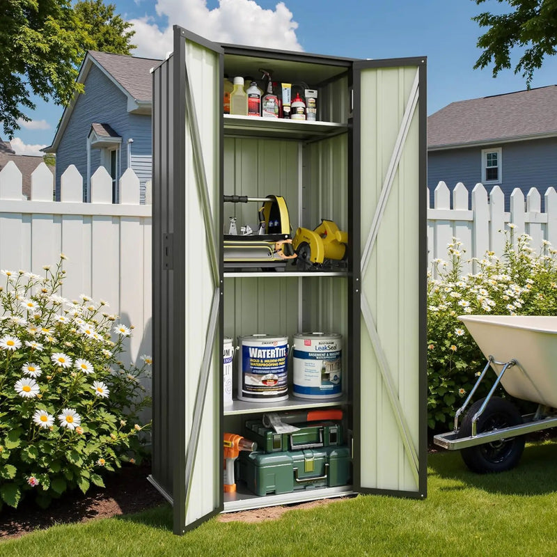 Patiowell 28 Cuft Outdoor Storage Cabinet with Lockable Door, Metal Storage Shed with 3 Adjustable Shelves, Indoor Outdoor Vertical Waterproof Tool Shed for Backyard Garden Patio Lawn, Black by GreenHaven Gardens