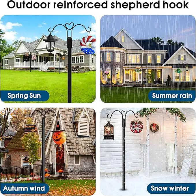 Ottsuls Bird Feeder Pole, 2 Pack 60 INCH Double Shepherds Hooks for Outdoor, with 5 Base Prongs Heavy Duty Tall Garden Planter Hooks for Hanging Flower Basket, Lantern, Hummingbird Feeder by GreenHaven Gardens