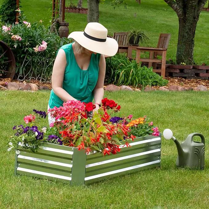 Sunnydaze Galvanized Raised Garden Bed - Metal Raised Bed for Gardening - Outdoor Planter Box for Flowers, Plants, and Vegetables - Silver - 48" W x 24" D x 12" H Rectangle by GreenHaven Gardens