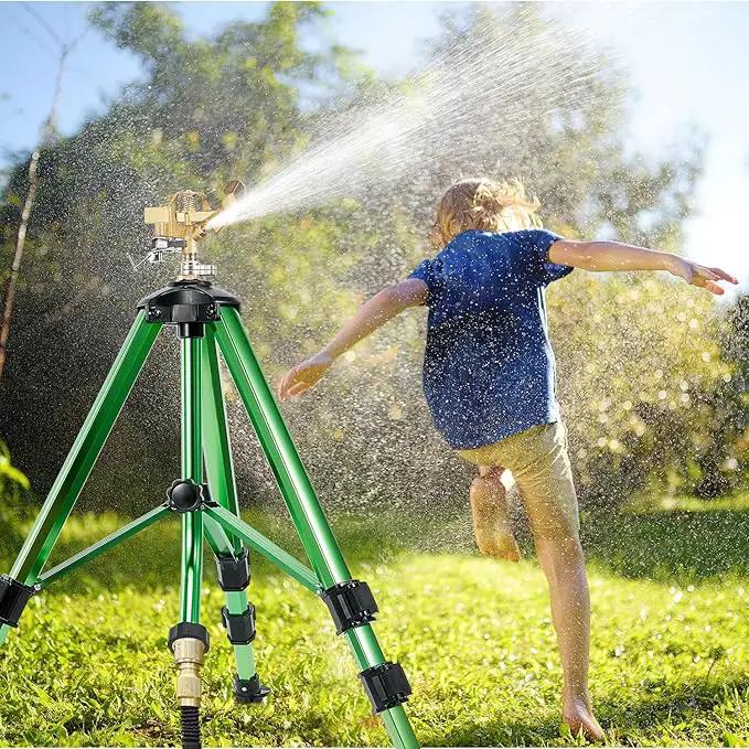 Impact Sprinklers on Tripod Base,Heavy Duty Lawn Sprinkler for Yard with 360 Degree Large Area Coverage Irrigation,Brass Sprinklers with Adjustable Head Nozzle,3/4Inch Connector Extension Legs by GreenHaven Gardens