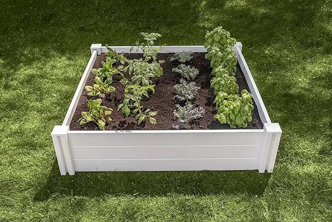 Vita Classic 4 Foot x 4 Foot x 11 inch White Vinyl Raised Modular Garden Bed, White, PVC, BPA and Pthalate Free, VT17108 by GreenHaven Gardens