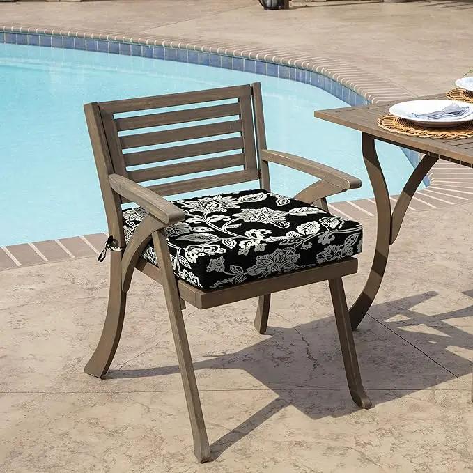 Arden Selections Outdoor Seat Cushion, 19 x 19, Rain-Proof, Fade Resistant 19 x 19, Ashland Black Jacobean (Pack of 4) by GreenHaven Gardens