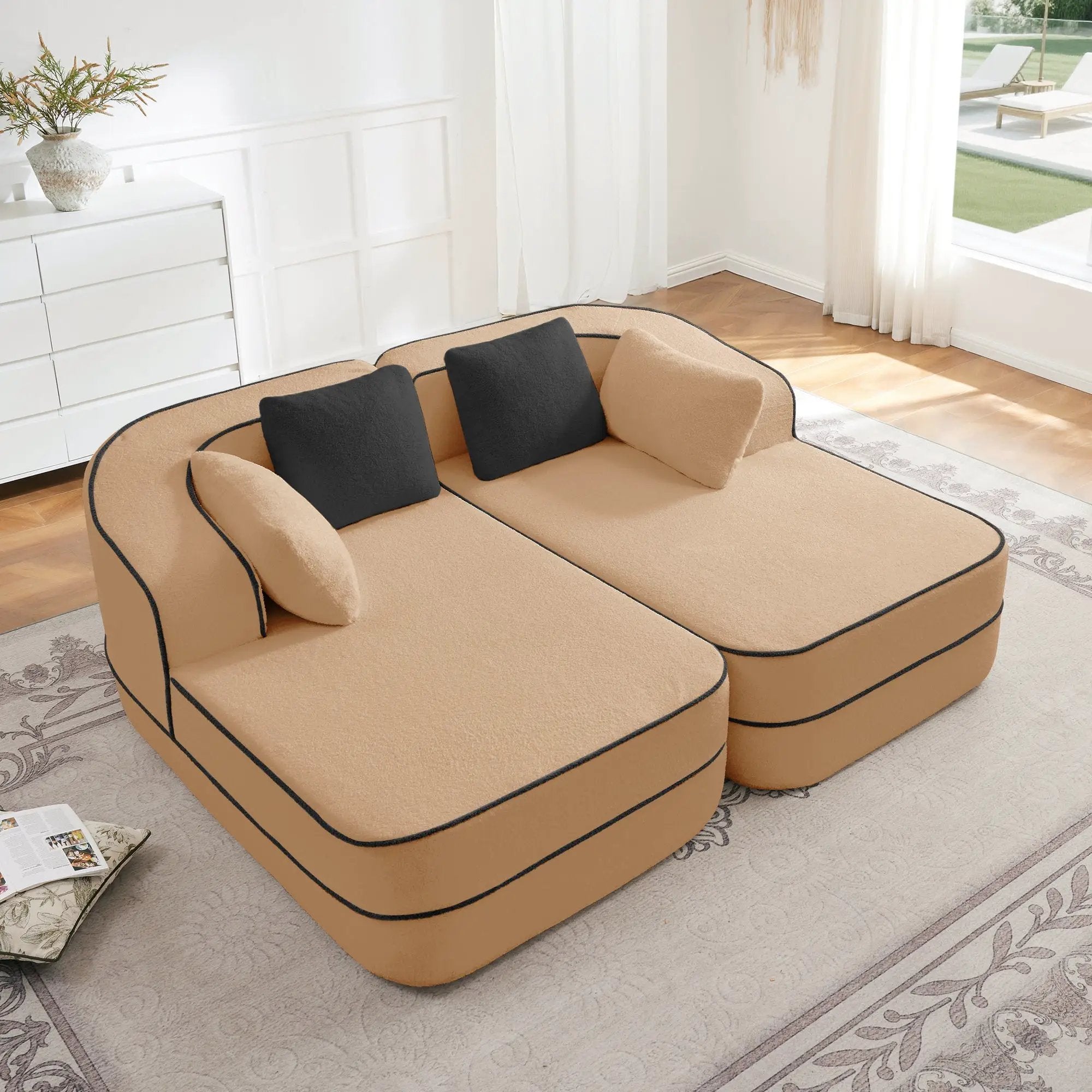 77.2" Teddy Fabric No Assembly Sofa in Camel by HouseOfZazla