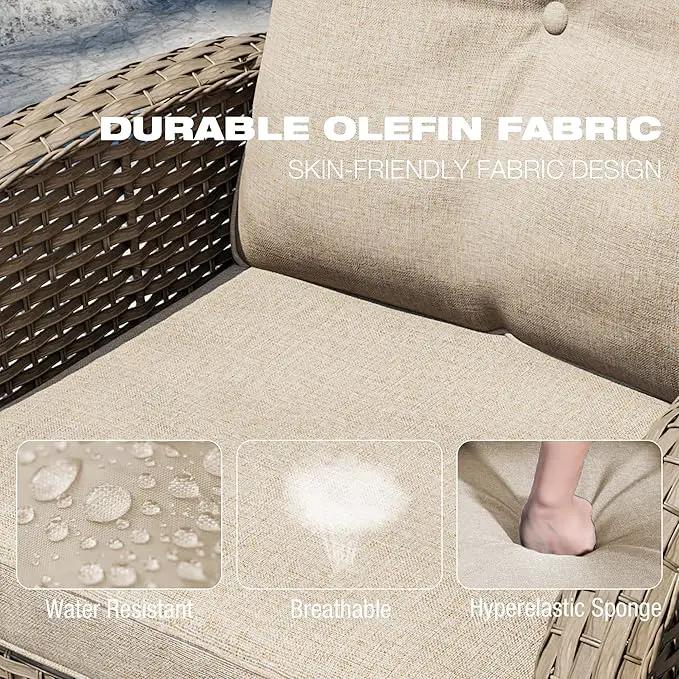 Joyside Outdoor Swivel Rocker Chairs, 3 Piece Wicker Patio Set with Thick Cushion and Side Table, Rattan Patio Swivel Rocking Chairs for Porch, Deck Use (Natural/Beige, 3 PCS) by GreenHaven Gardens