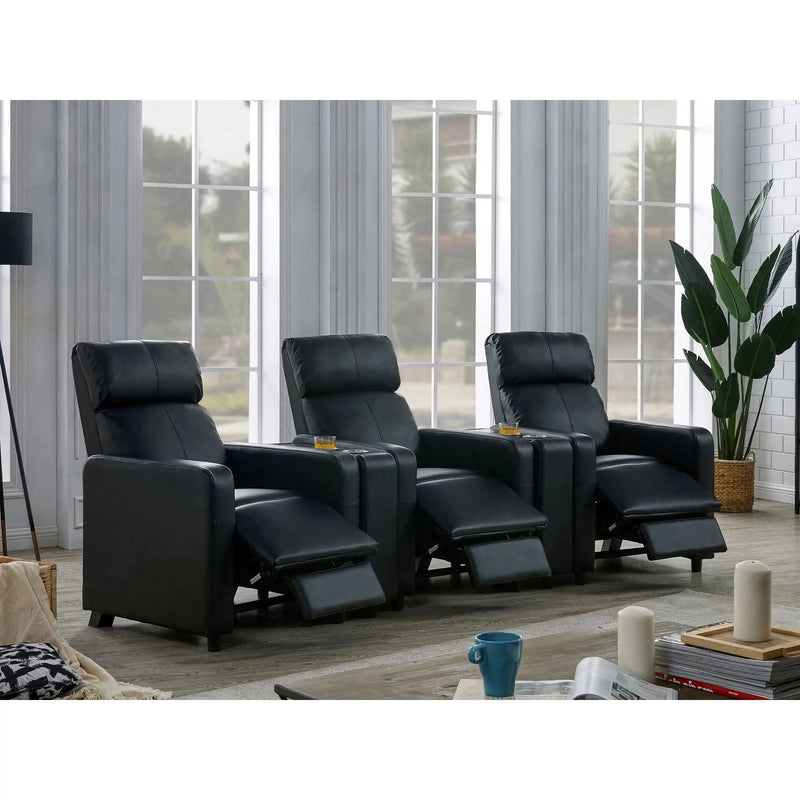 Warren - 3 Seater Home Theater With 2 Wedge Consoles Recliners - Black by HouseOfZazla