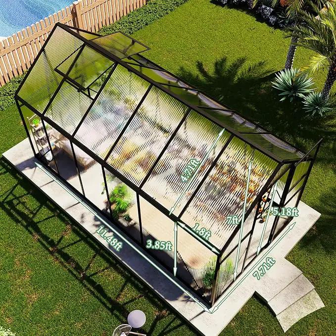 Amerlife 8x11.5x7 FT Polycarbonate Greenhouse for Outdoors, Walk-in Design with Aluminum Frame, 2 Windows and Swing Door, Heavy-Duty Greenhouse Construction for Garden, Black by GreenHaven Gardens