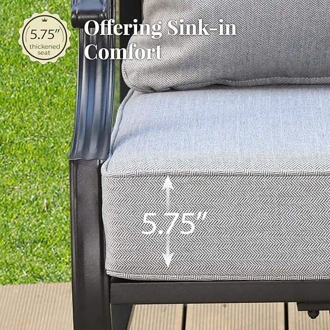 Patio Furniture Set with Fire Pit Table, 5 Pcs Metal Outdoor Conversation Set, 4 Single Chairs with 5.75" Extra Thick Cushion and 28" Fire Pit Table for Backyard Deck, Grey by GreenHaven Gardens