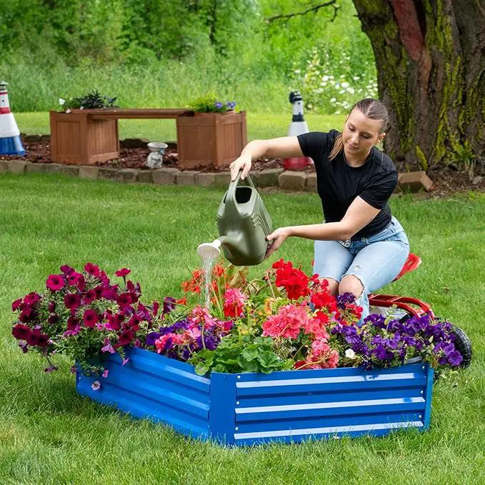 Sunnydaze Galvanized Raised Garden Bed - Metal Raised Bed for Gardening - Outdoor Planter Box for Flowers, Plants, and Vegetables - Blue - 48" W x 36" D x 12" H Rectangle by GreenHaven Gardens