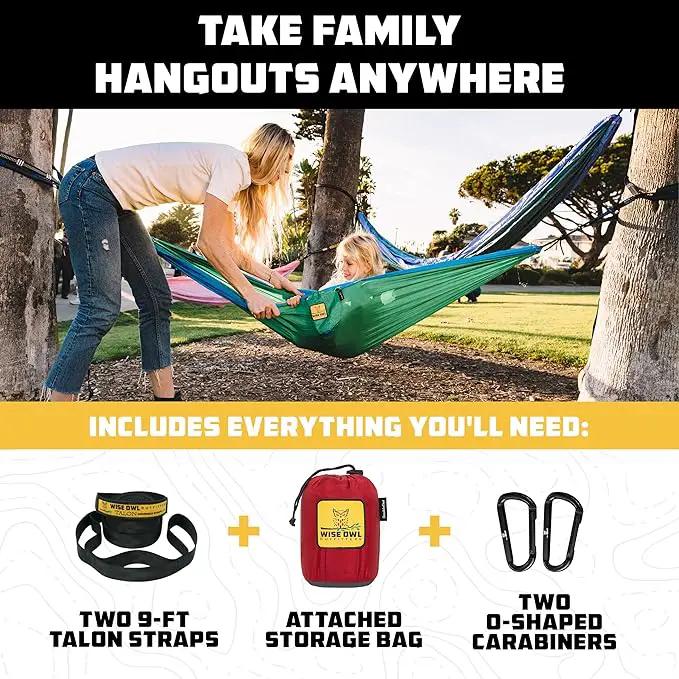Wise Owl Outfitters Camping Hammock – 500lbs Portable Hammock with Tree Straps - Travel, Backpacking, Hiking, Outdoors Camping Gear - Single or Double by GreenHaven Gardens