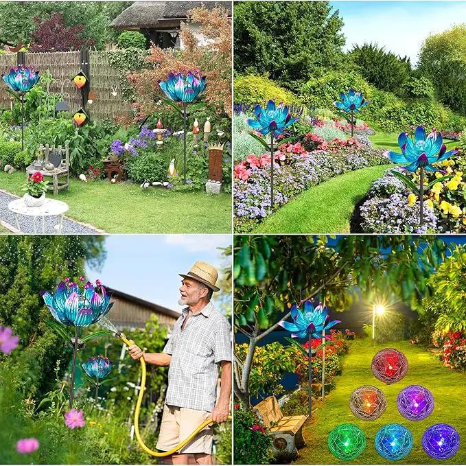 Solar Wind Spinner, 38 Inch Metal Stake Yard Spinners,Solar Powered Multi-Color LED Glass Ball with Kinetic Wind Sculpture Spinner Windmills for Yard (38IN-Purple) by GreenHaven Gardens
