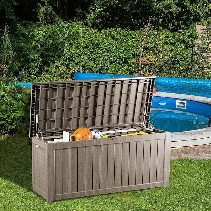200 Gallon Lockable Resin Deck Box, Waterproof & UV-Resistant Outdoor Storage Box for Outdoor Cushion Storage, Garden Tools & Pool Accessories Storage, Gray by GreenHaven Gardens