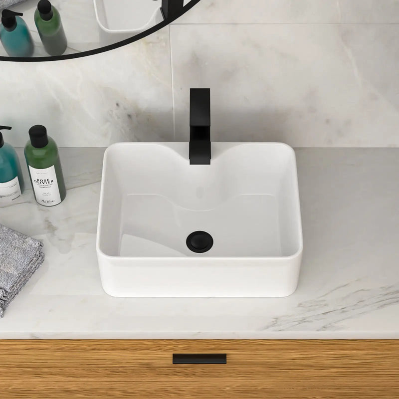 Rectangular Vessel Sink With Faucet & Drain - White / Black by HouseOfZazla