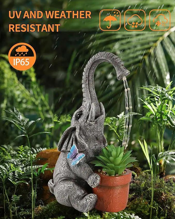 iStatue Solar Elephant Figurine with Succulent Plant Pot - 11'' Hand-Painted Lifelike Resin Lawn Ornaments Statue for Yard Art Garden Decor Gifts (Elephant) by GreenHaven Gardens
