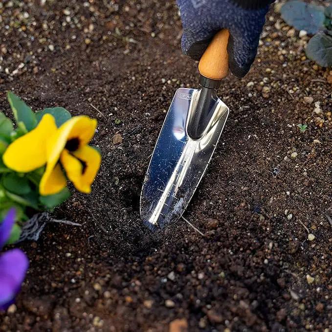 Japanese Garden Tool Set 3 Pcs, Heavy Duty Japanese Stainless Steel, Made in Japan (Large Trowel, Transplant Trowel, Hand Cultivator), Wood Handle by GreenHaven Gardens