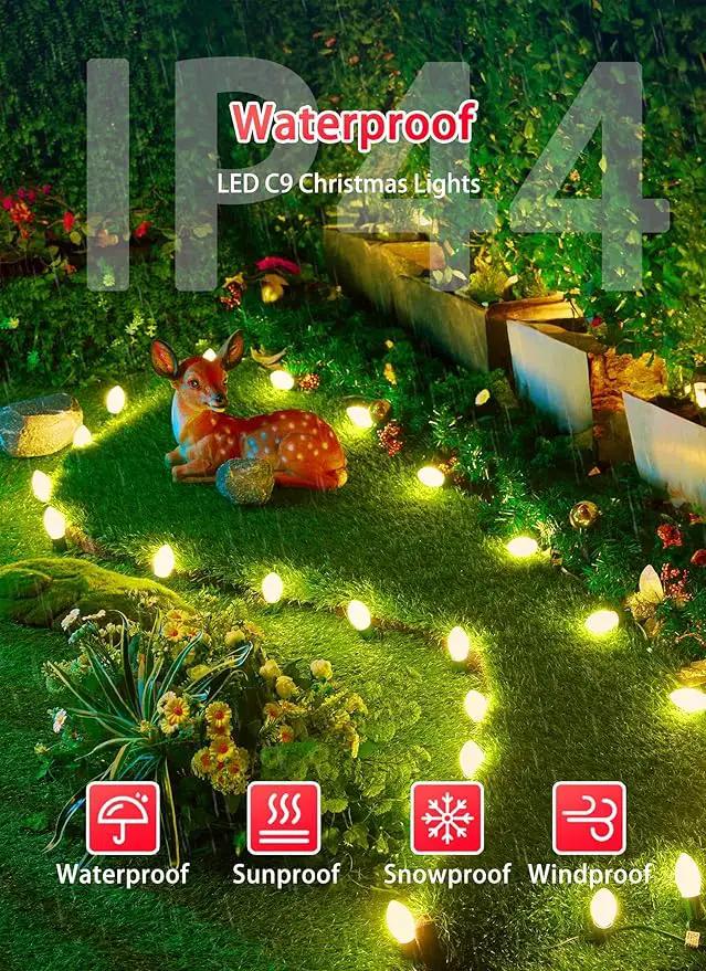 C9 LED Christmas Lights Outdoor, 100 Feet C9 String Lights with 100 Shatterproof Matte Bulbs, Connectable Waterproof Christmas Tree Lights for Holiday Roofline Backyard Garden Decor, Warm White by GreenHaven Gardens